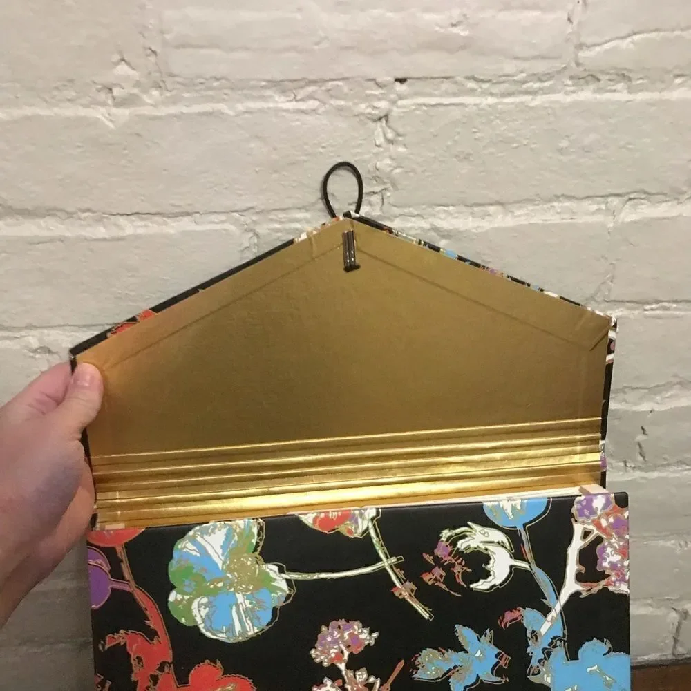 Cynthia Rowley Black and Gold Floral Accordion File Folder